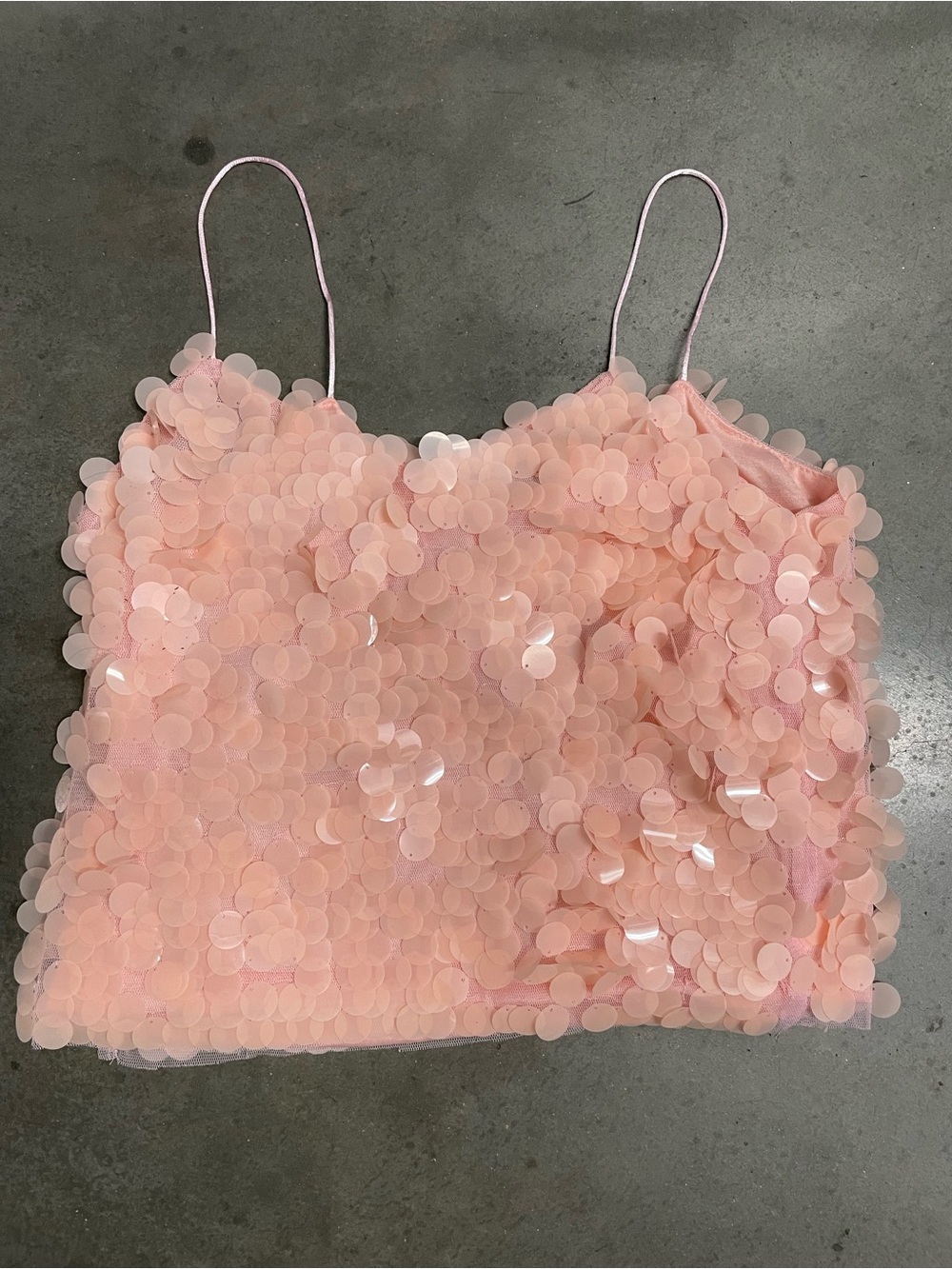 Sequin Spaghetti Strap Crop Top — Blush Pink
